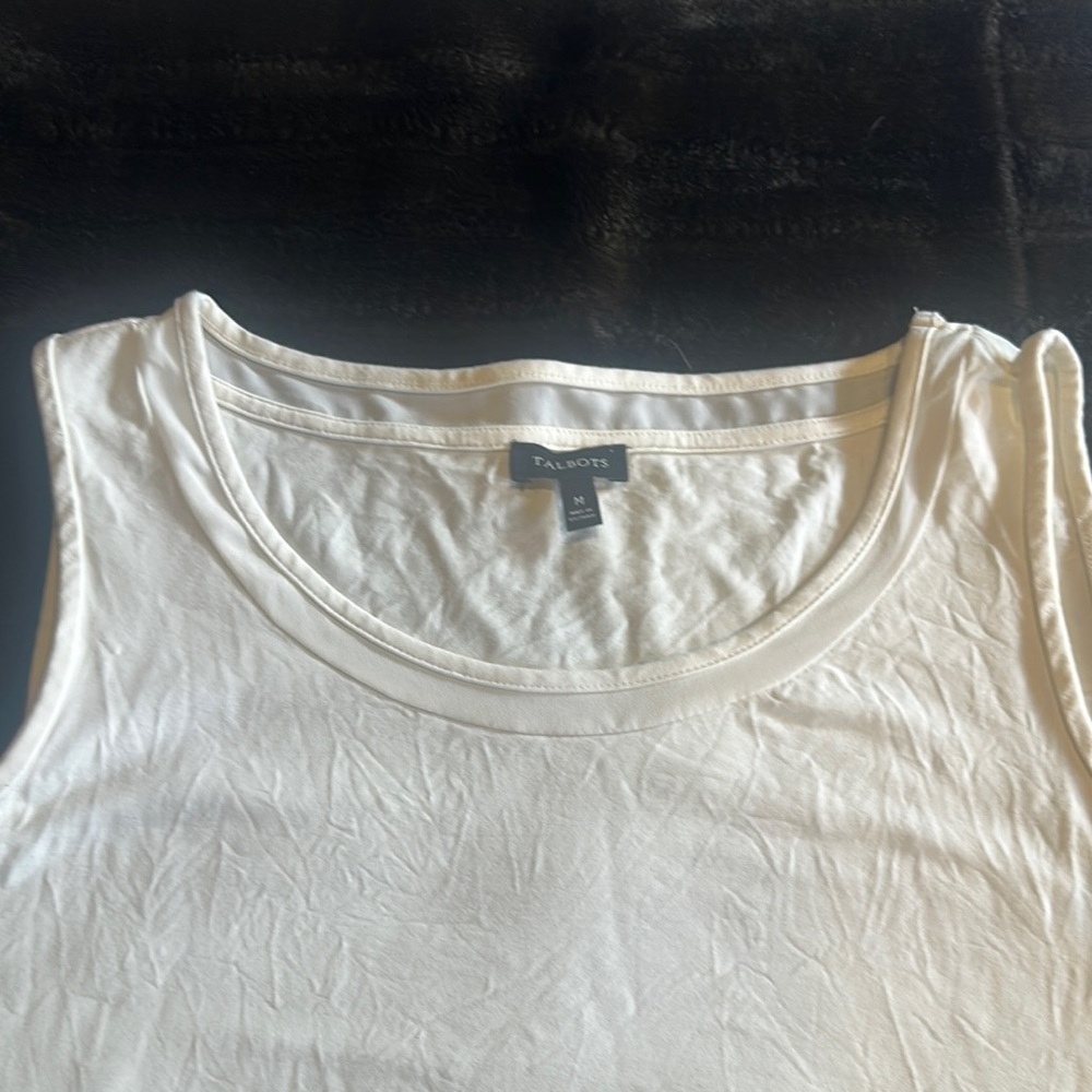 Talbots Women's Cream Tank Top with rounded decorative neck w different fabric - Picture 6 of 6